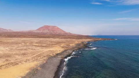 Low Drone Flight Along Coastline Towards Montana Roja, Fuerteventura