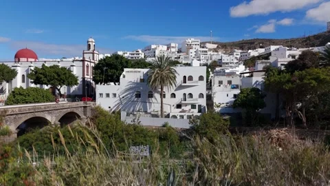 Rise up reveal of Agaete, Gran Canaria, Canary Islands, Spain - Aerial Drone Rise up reveal of Agaete, Gran Canaria, Canary Islands, Spain - Aerial Drone