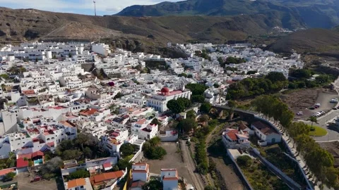 Circling Drone Shot of Agaete Town, Gran Canaria, Spain Circling Drone Shot of Agaete Town, Gran Canaria, Spain