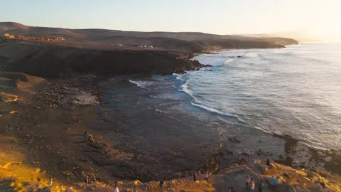 Fly over beach and cliffs La Pared, Fuerteventura, Canary Islands - Aerial Drone