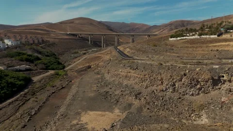 Bridge Crossing Valley, Barranco de Esquinzo, Fuerteventura - Aerial Drone