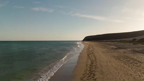 Sunset over Beach at Playa el Salmo, Jandia, Fuerteventura - Aerial Drone