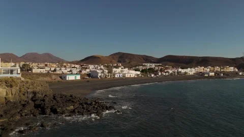 Wide Drone Approach to La Lajita Beach, Fuerteventura, Canary Islands