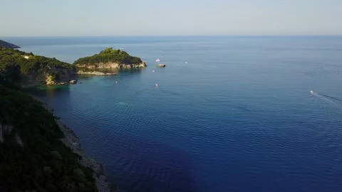 30fps 4K Drone shot over beautiful coastline of Corfu island Greece Stock Footage 135391684