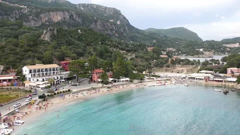 30fps 4K View from above of beautiful beach in Paleokastritsa Corfu Greece Stock Footage 135510013