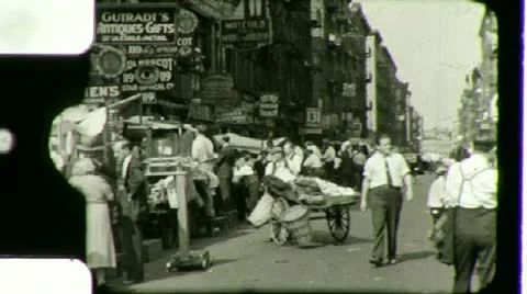 30s People Street GREAT DEPRESSION Lower East Side NYC Vintage Film Home Movie  Stock Footage