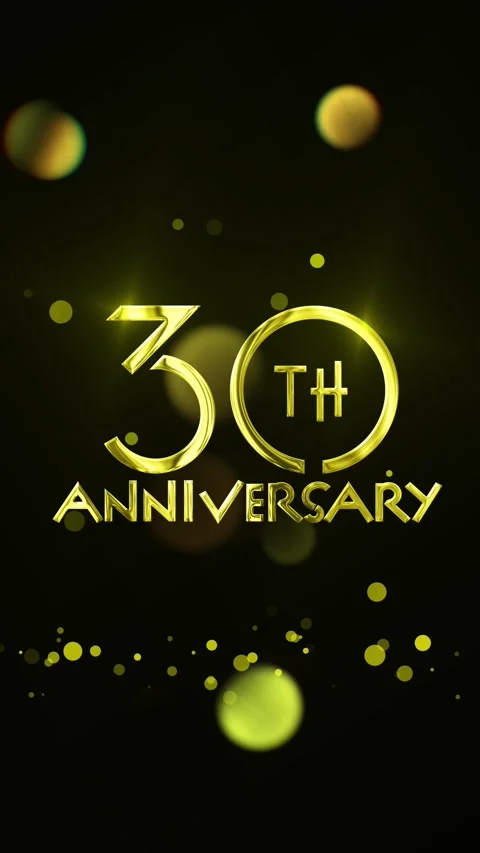 30th Anniversary Gold Typography Animation with Elegant Bokeh and Glowing Stock Footage 346861579