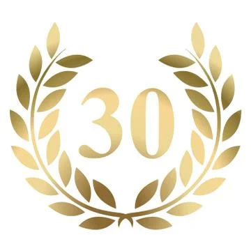 30th birthday gold laurel wreath vector isolated on aiers or anniversaire 30 Stock Illustration