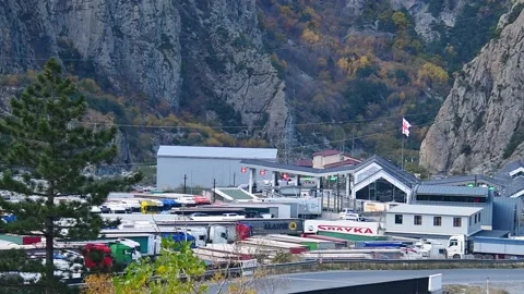 30th october, 2022: Lars border, Georgia - lorries drive stand by georgian-.. Stock Footage 226284884