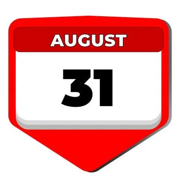 31 August vector icon calendar day. 31 date of august. Thirty first day of Stock Illustration