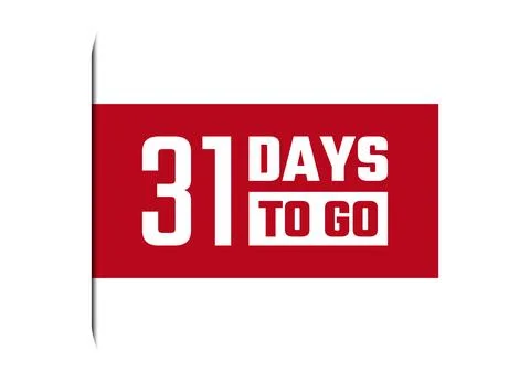 31 days to go red vector banner illustration isolated on white background Stock Illustration