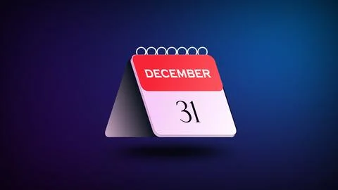 31 December table calendar 3d image. 30 first December calendar page 3d ima.. Stock Illustration