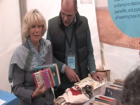 31-May-2011 Camilla visits the Hay-on-Wye festival Video stock 100764659