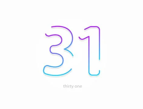 31 number, outline stroke gradient font. Trendy, dynamic creative style desig Stock Illustration