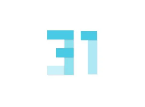 31 number, vector logo, paper cut desing font made of blue color tones .Isola Stock Illustration