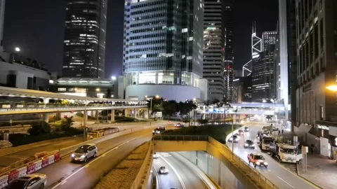 31 Oct 2020 night view of cars and buildings in Central, Hong Kong Stock Footage 144328534