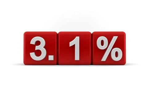 3.1 percent in white numbers on red cubes Stock Illustration
