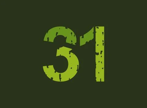 31 vector number made of grungy, grunge texture. Rubber stamp imprint style.  Stock Illustration