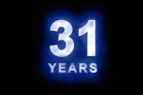 31 years in glowing white numbers on blue Stock Illustration