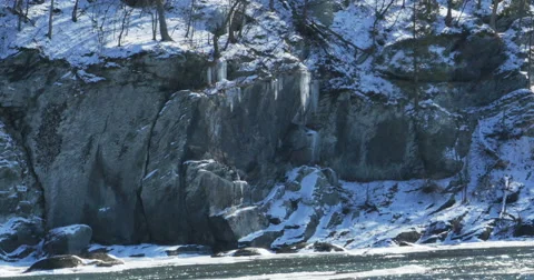 3147 Icicles Hanging Off Rock Cliff Over Stock Video Pond5