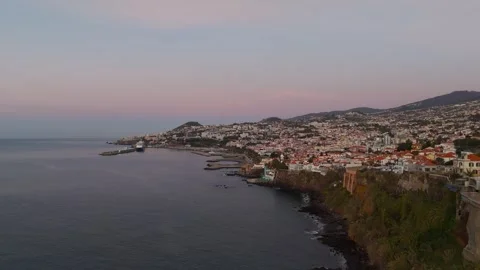 Coastline of Funchal at Sunrise, Madeira, Portugal - Aerial Drone Coastline of Funchal at Sunrise, Madeira, Portugal - Aerial Drone