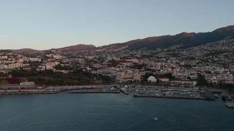 Drone Pan of Funchal Marina and Atlantic Coast, Madeira, Portugal Drone Pan of Funchal Marina and Atlantic Coast, Madeira, Portugal