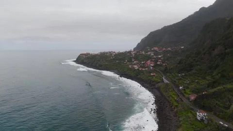 Pan Out over Ocean with Ponta Delgada in the distance, Madeira - Aerial Drone Pan Out over Ocean with Ponta Delgada in the distance, Madeira - Aerial Drone