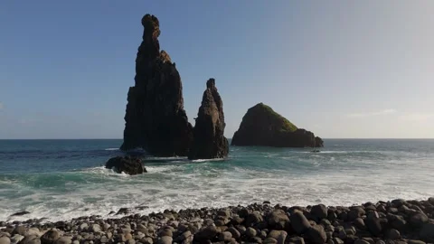 Sea Stacks from Beach, Ribeira da Janela, Madeira, Portugal - Aerial Drone Sea Stacks from Beach, Ribeira da Janela, Madeira, Portugal - Aerial Drone
