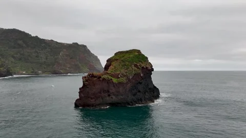 Low Circle of Small Island, Sao Jorge, Madeira, Portugal - Aerial Drone Low Circle of Small Island, Sao Jorge, Madeira, Portugal - Aerial Drone