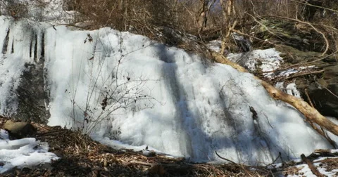 3161 Icicles Hanging off Rock Cliff on Mountain, 4K Stock Footage 47190022