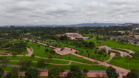 Flight to Public Library, Simon Bolivar Park, Bogota, Colombia - Aerial Drone