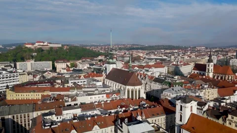 Wide Shot Approach to back of St. Jacob's Church, Brno, Czechia - Aerial Drone Wide Shot Approach to back of St. Jacob's Church, Brno, Czechia - Aerial Drone