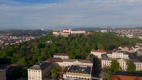 Wide Shot Approaching Hill and Spilberk Castle, Brno, Czechia - Aerial Drone Wide Shot Approaching Hill and Spilberk Castle, Brno, Czechia - Aerial Drone