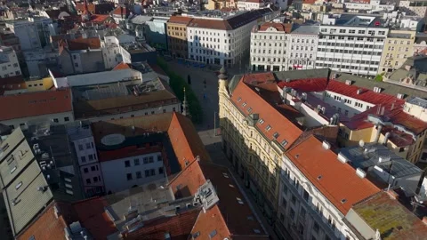Pan Down and Over Freedom Square, Brno, Czechia - Aerial Drone Pan Down and Over Freedom Square, Brno, Czechia - Aerial Drone