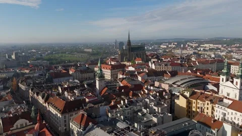 Brno St Peter and Paul Cathedral, Wide Shot, Approaching, Czechia - Aerial Drone Brno St Peter and Paul Cathedral, Wide Shot, Approaching, Czechia - Aerial Drone