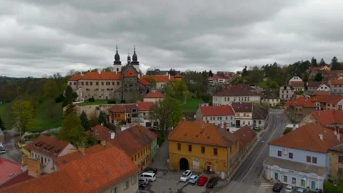 Basilica & Jewish Quarter, Trebic, Vysocina, Czechia - Aerial Drone Basilica & Jewish Quarter, Trebic, Vysocina, Czechia - Aerial Drone