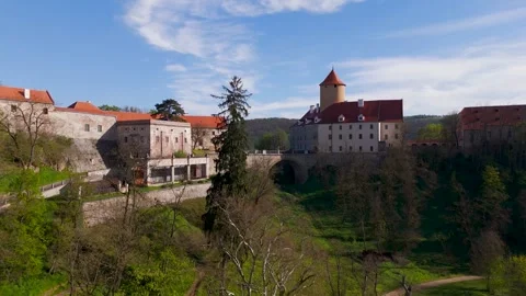 Rising from Veveri Castle Grounds, Brno, South Moravia, Czechia - Aerial Drone Rising from Veveri Castle Grounds, Brno, South Moravia, Czechia - Aerial Drone