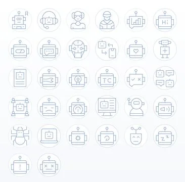 32 128x128 Thin Line PIXEL Perfect Vector Icons for Robot Projects Stock-Illustration