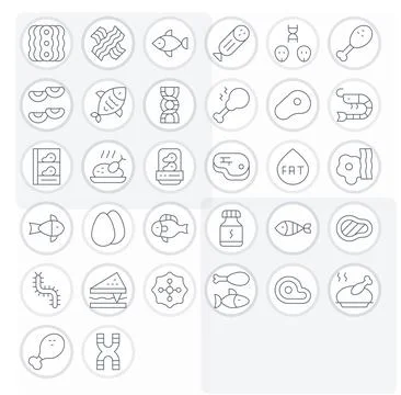 32 128x128 Thin Line Vector Icons optimized for Protein Pixel Optimized displ Stock Illustration