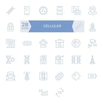 32 128x128 Thin Line Vector Icons optimized for Cellular Editable display Stock Illustration