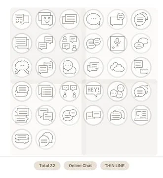 32 128x128 Thin Line Vector Icons for Online Chat with Display Perfect prec.. Stock Illustration