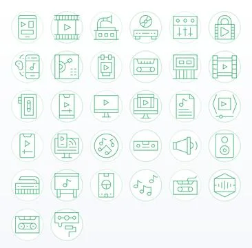 32 128x128 Vector Icons for Playback with Detail Enhanced Thin Line clarity イラスト素材