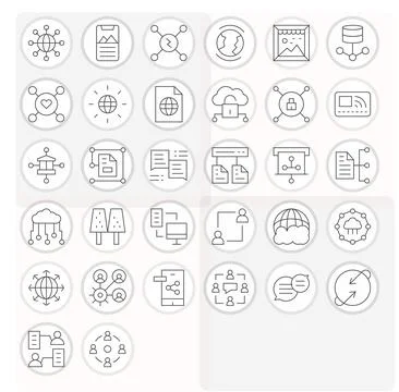32 128x128 Vector Icons for Sharing in Grid Fitted Thin Line Format 스톡 일러스트
