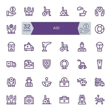 32 256x256 Bold Line Vector Icons optimized for Aid Display Perfect display Stock Illustration