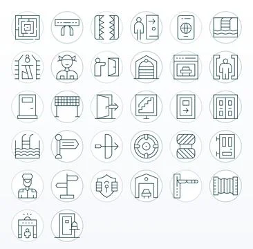 32 256x256 Pixel Optimized Vector Icons for Exit in Thin Line Theme Stock Illustration