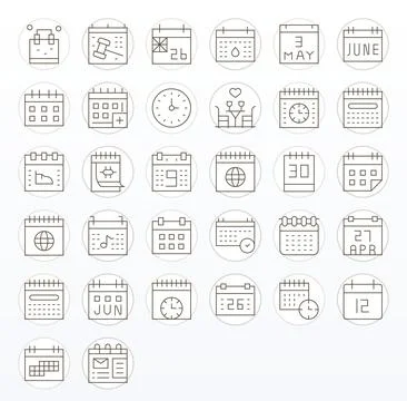 32 256x256 Thin Line Vector Icons optimized for Date Pixel Optimized display Stock Illustration