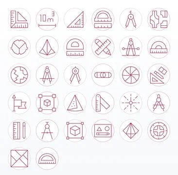 32 256x256 Thin Line Vector Icons for Geometry with Editable precision Stock Illustration