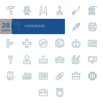 32 256x256 Thin Line Vector Icons for Hardware with Editable precision Stock Illustration