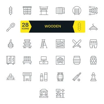 32 256x256 Thin Line Vector Icons for Wooden with Editable precision Stock Illustration