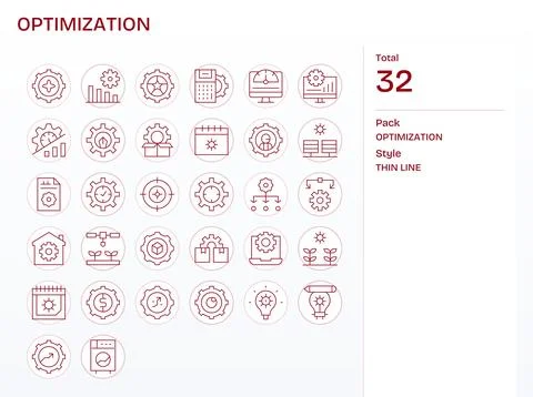 32 256x256 Thin Line Vector Icons optimized for Optimization Pixel Optimize.. Illustrazione stock